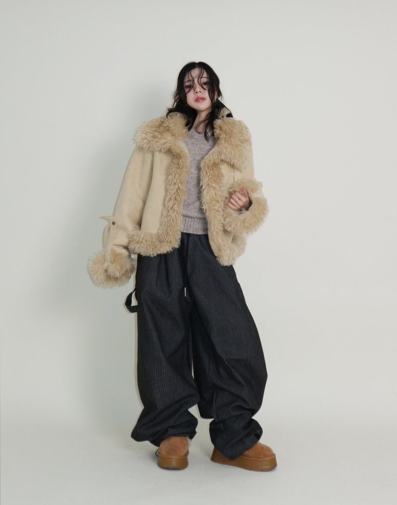 Terry Stripe Banding Carpenter Wide Denim Pants (for all four seasons)