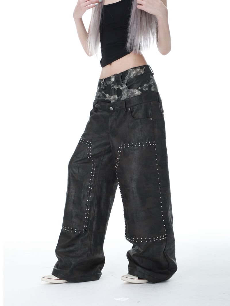 SEXXDEVIL Double Waist Waxed Camo Jeans