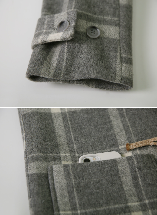 [SHOPPERMADE] Ash Gray Check Wool Long Duffle Coat
