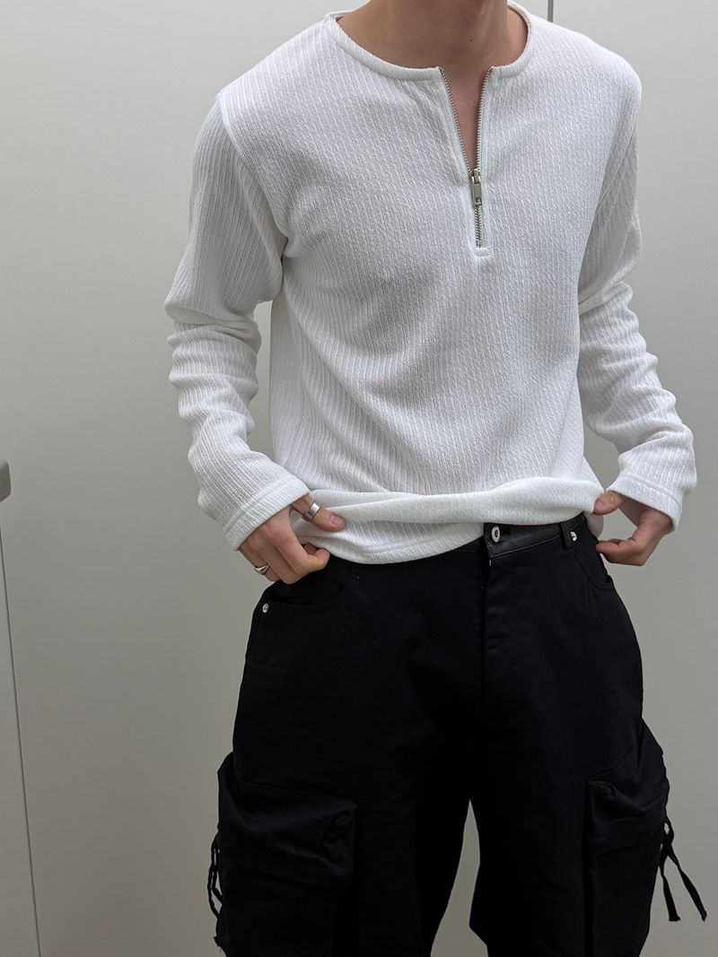 Slim half zip up ribbed t-shirts(2color)