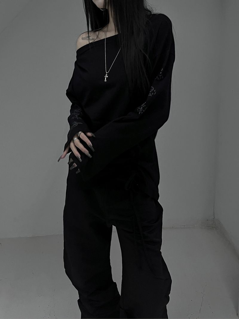 tattoo shirring long sleeve T (2color)