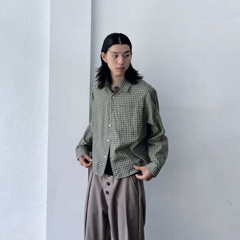 Washed Plaid Long Sleeve Shirt