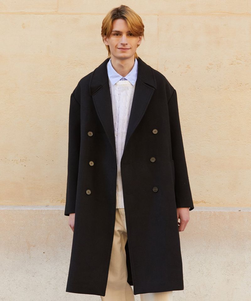 RCH wool blended oversized long coat black
