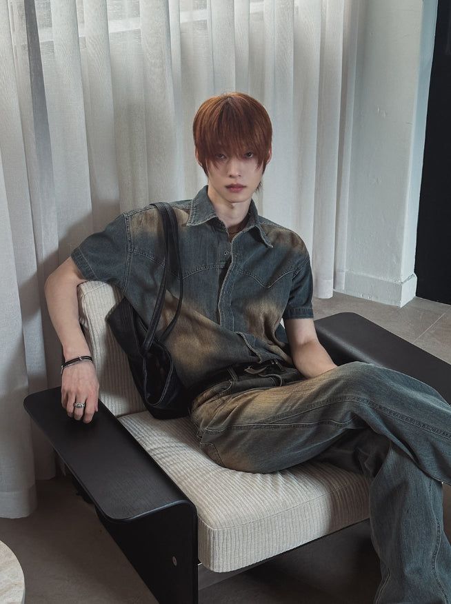 Summer Cool Oil Washed Flare Denim Pants