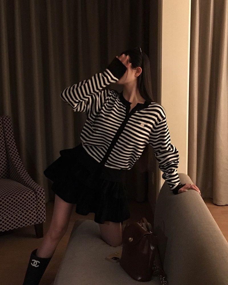 [BELLIDE MADE] Lucky, round stripe cardigan