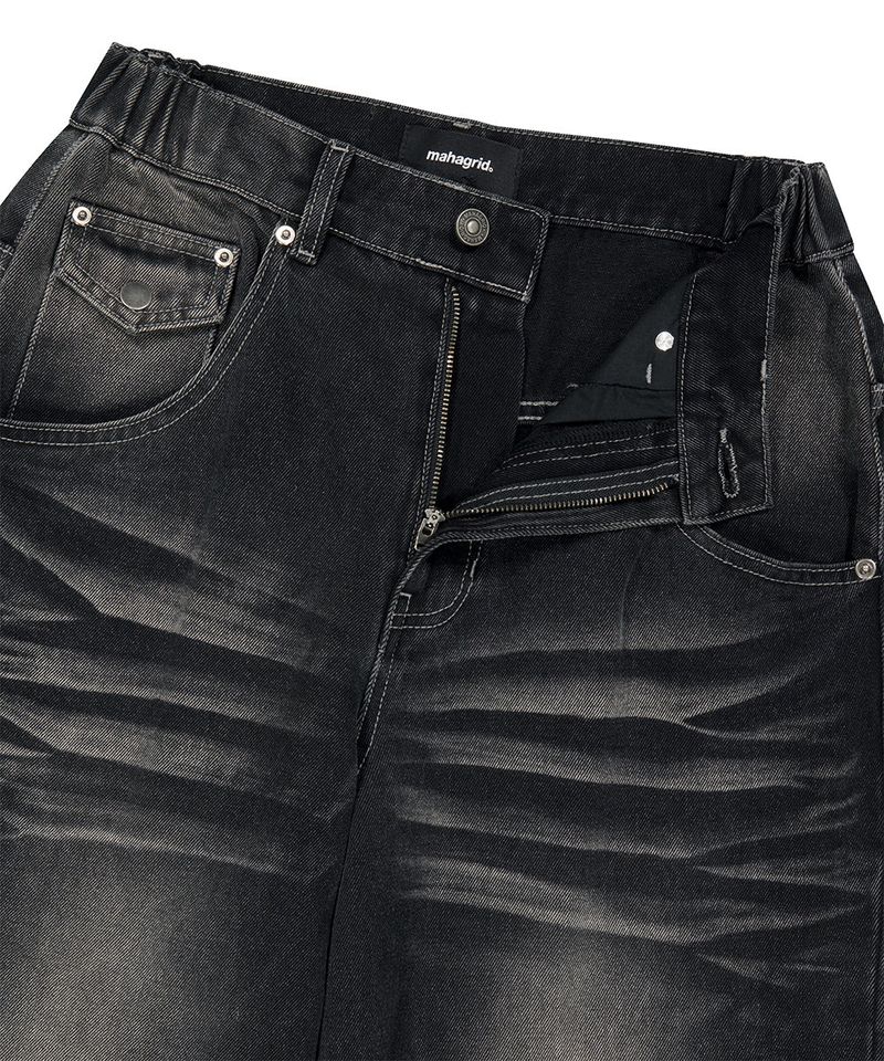 WASHED POCKET DENIM PANTS_BLACK