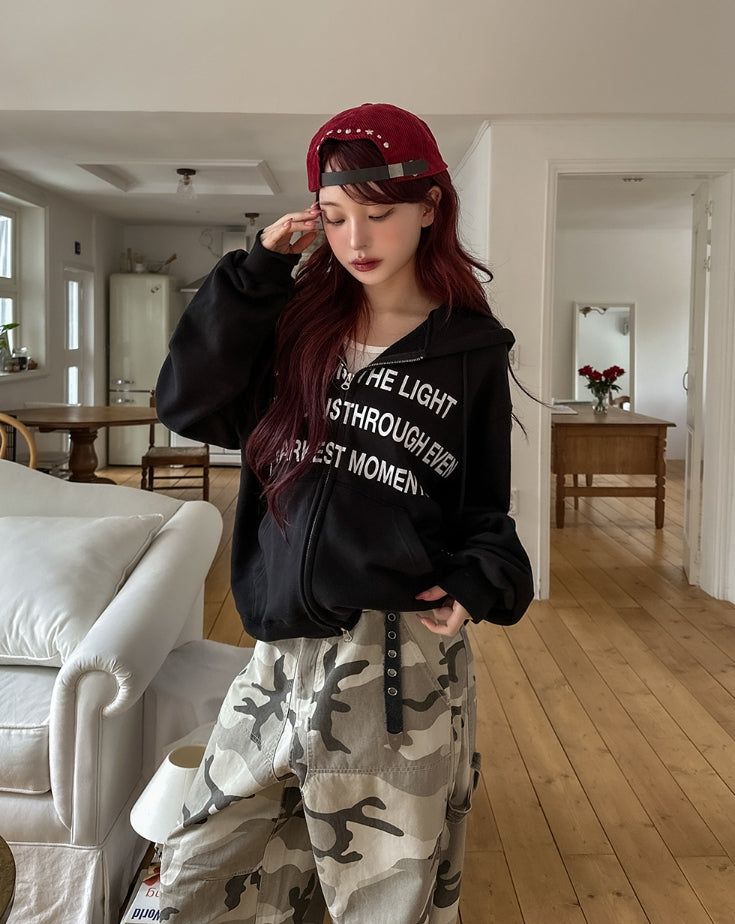 Moments Lettering Semi Crop Hood Zip-Up