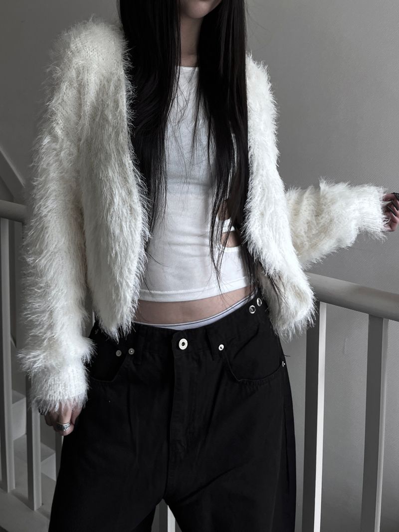 hitch fur crop cardigan (2color)