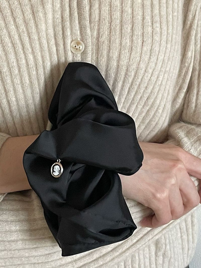 oar Cameo Satin drop Wide Scrunchie [Black]