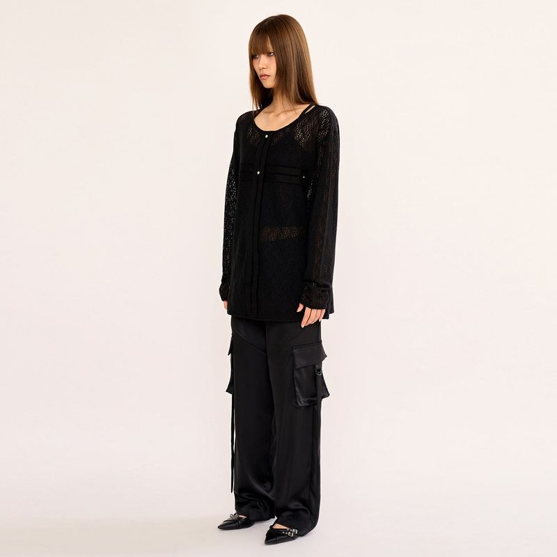 Satin Zipup Wide Cargo Pant