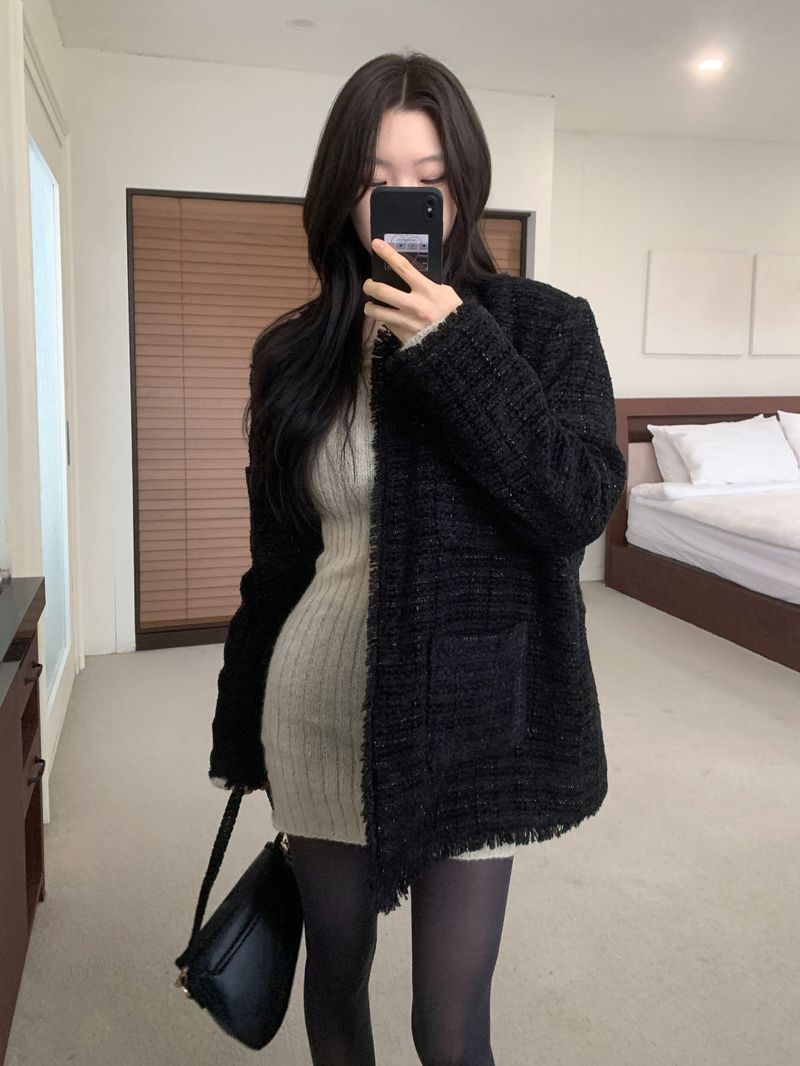 IF classic oversized tweed quilted jacket