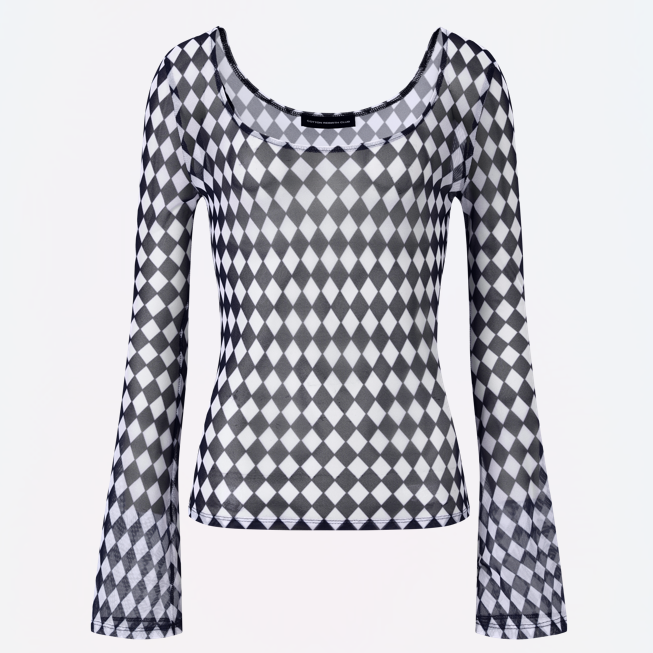 アーガイルメッシュロングスリーブTシャツ (ネイビー)