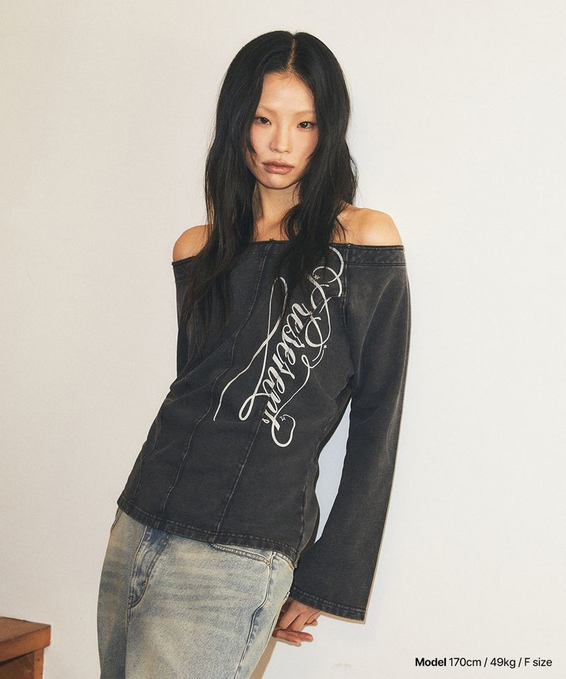 mahagrid（マハグリッド）の「WASHED CUT OUT PRESENT OFF SHOULDER TEE（Tops）」