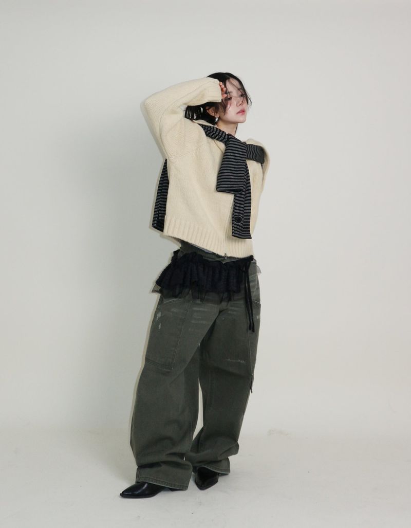 Square Sailor Collar Two-Way Knit Cardigan