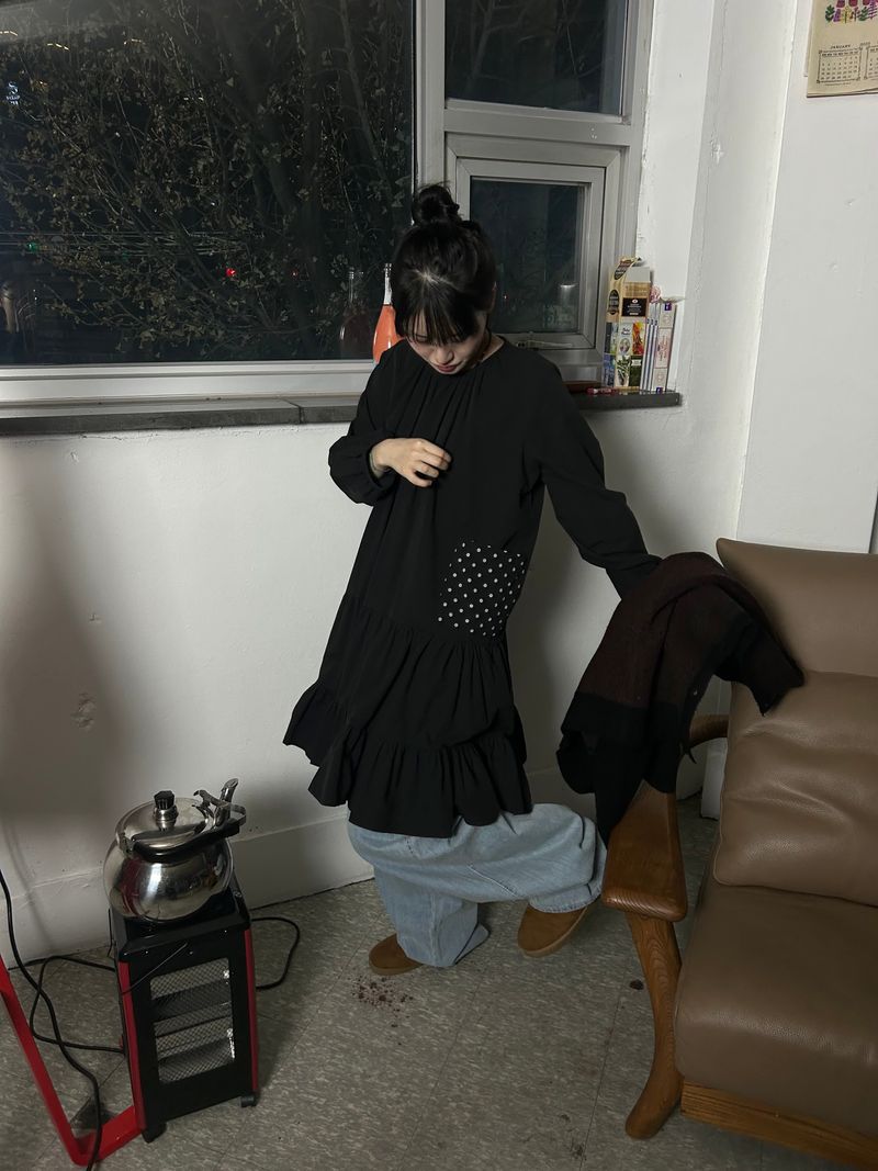 (2color) dot frill dress