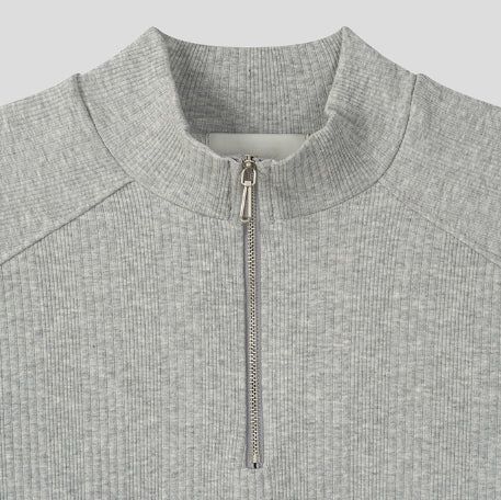 Jireon Half Zip-Up Ribbed Long Sleeve T-Shirt