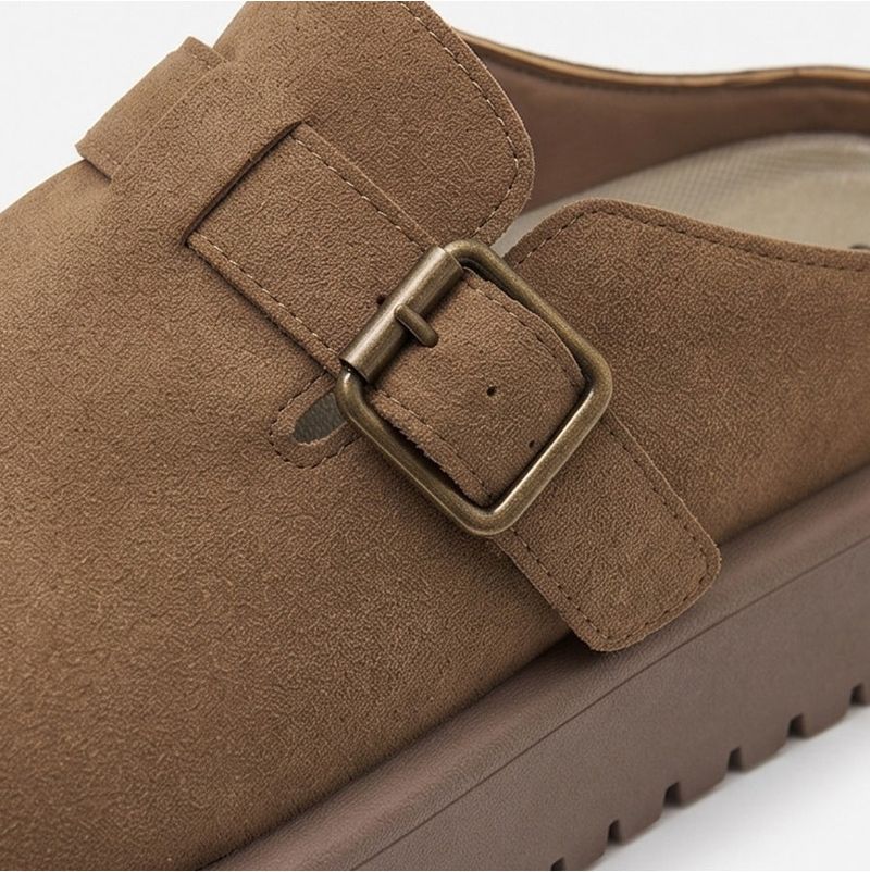 Buckle Round-Toe Clogs Camel