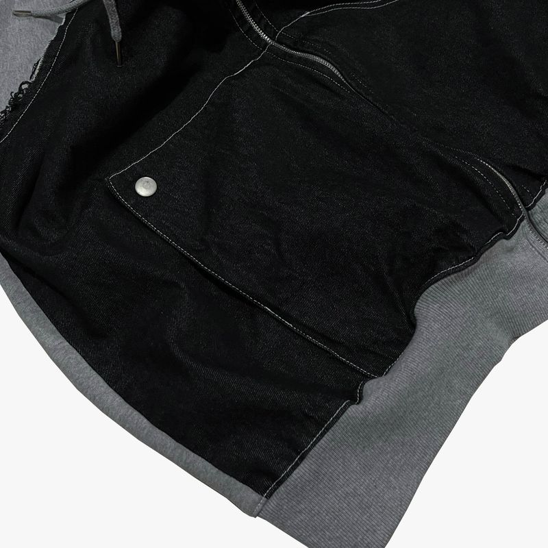 layered deconstructed zip-up hoodie_black