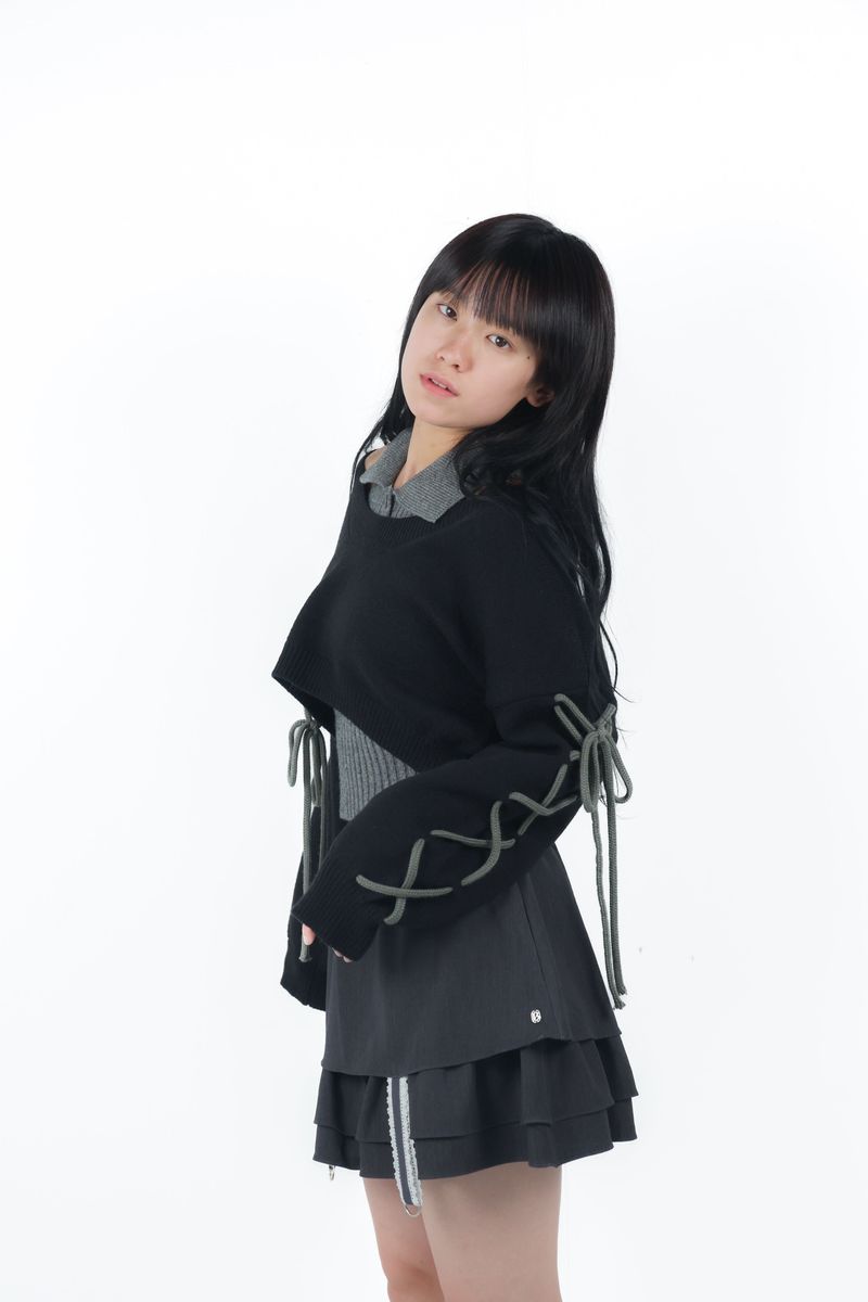 laceup ribbon knitset(black)