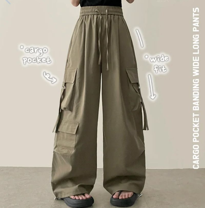 Send-banding two-pocket cargo wide pants