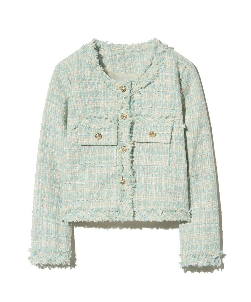 85-VIVAJ048 Multi-Color Crop Tweed Jacket Mint