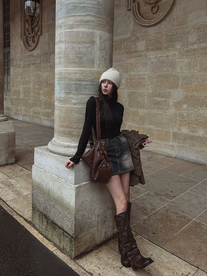 Lao washing denim mini skirt
