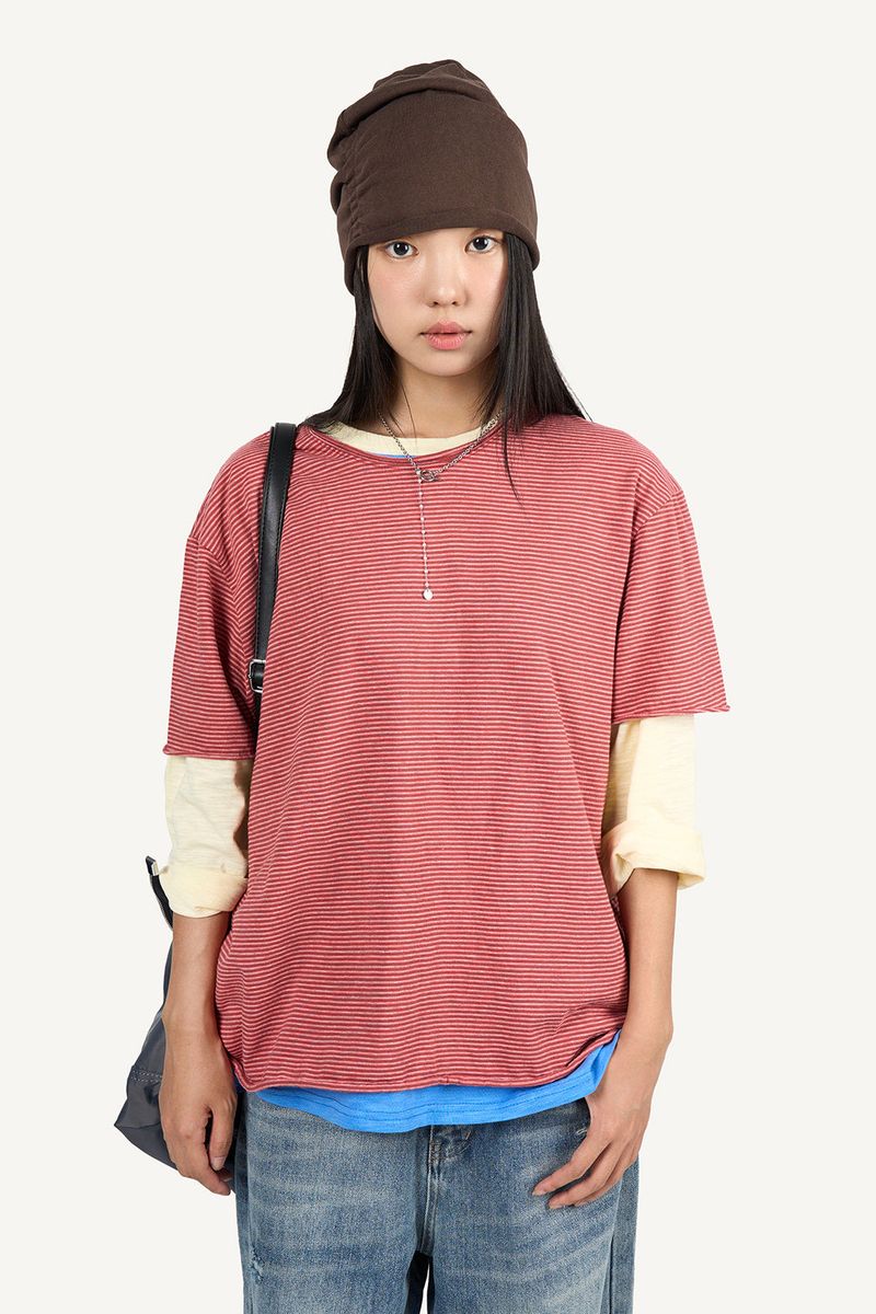 Raucohouse（ラウコハウス）の「Striped cropped cutoff t-shirt（Tops）」