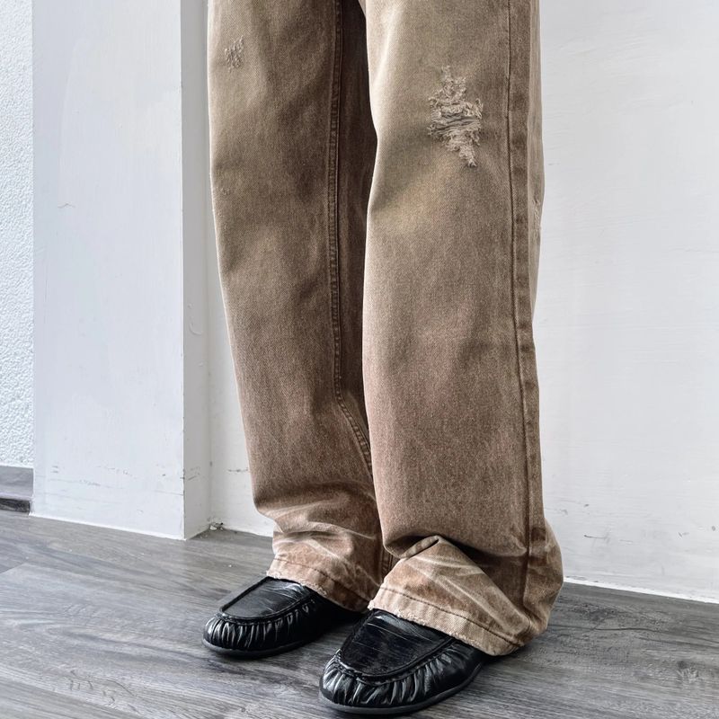 Distressed Flared Washed Trousers