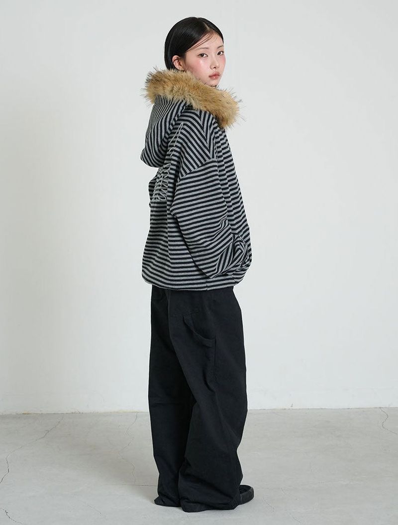 STRIPE WINGS FUR HOODIE ZIP-UP