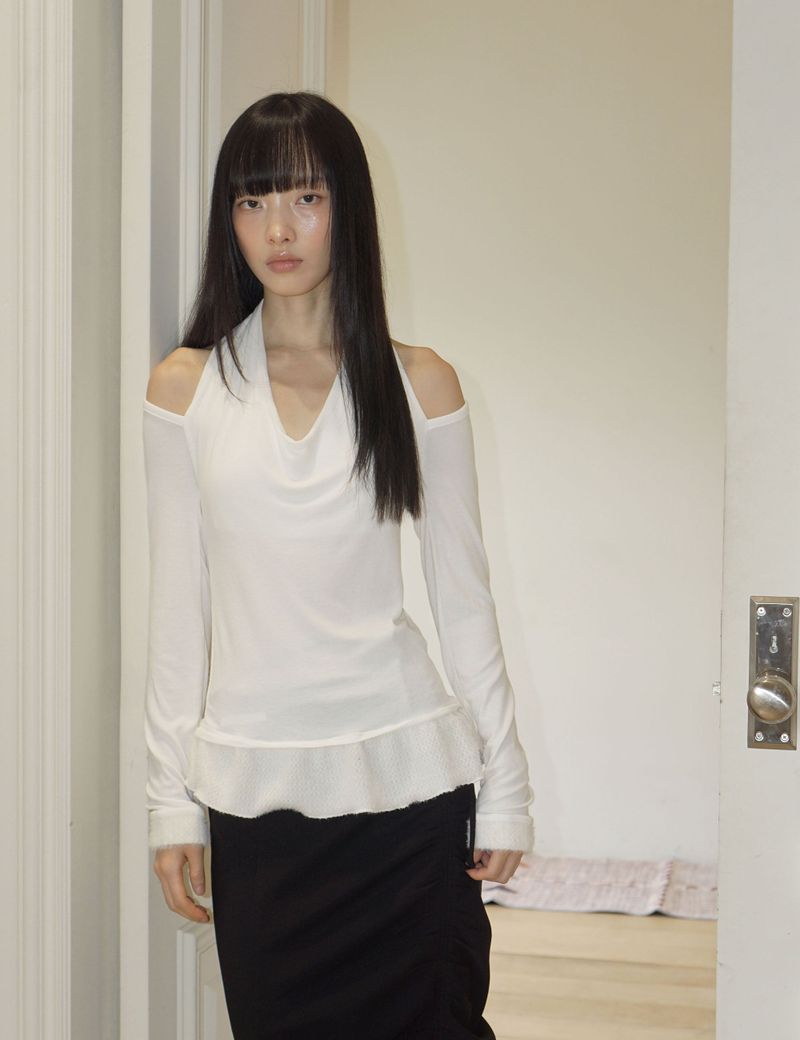 SCARF FUR FRILL T-SHIRT(IVORY)