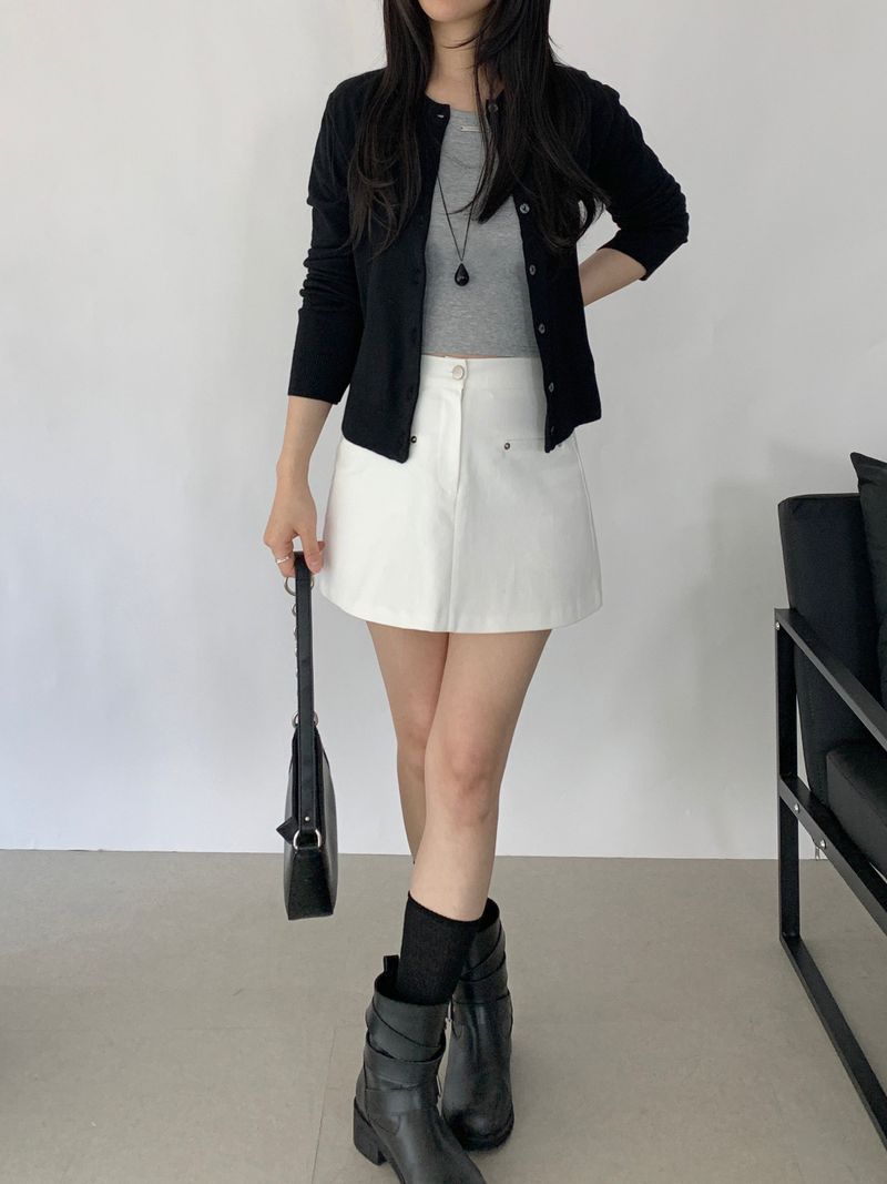 Obdi Elastic Waist A-line Mini Skirt