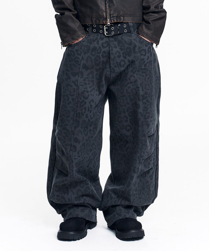 Curved Leopard Pants - Charcoal