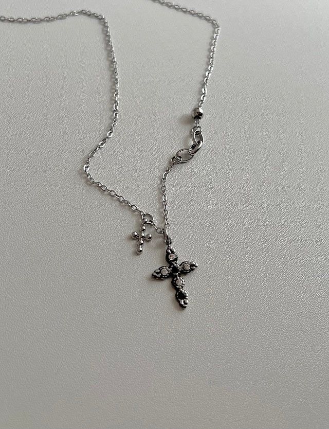 bif black twin cross turquoise stainless steel double ball short long layered gemstone necklace