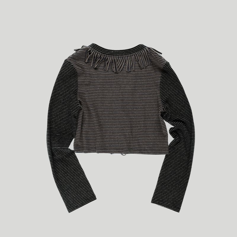 FRINGE STRIPE CARDIGAN: GREY
