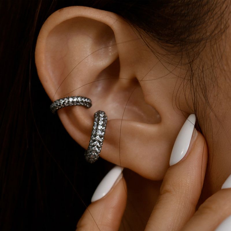 [S925] Donut Ear cuffs (black silver)