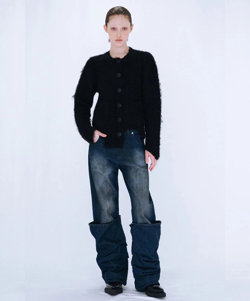 CUTTING MOHAIR KNIT CARDIGAN