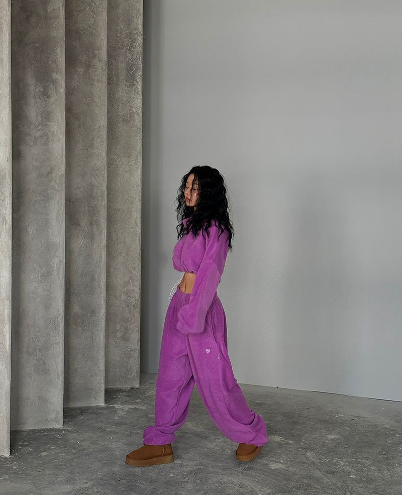 Fleece 6 color collar cropped sweatshirt