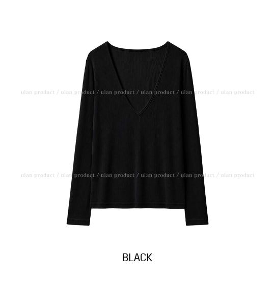 Melting See-through Deep V-Neck Ribbed Long Sleeve