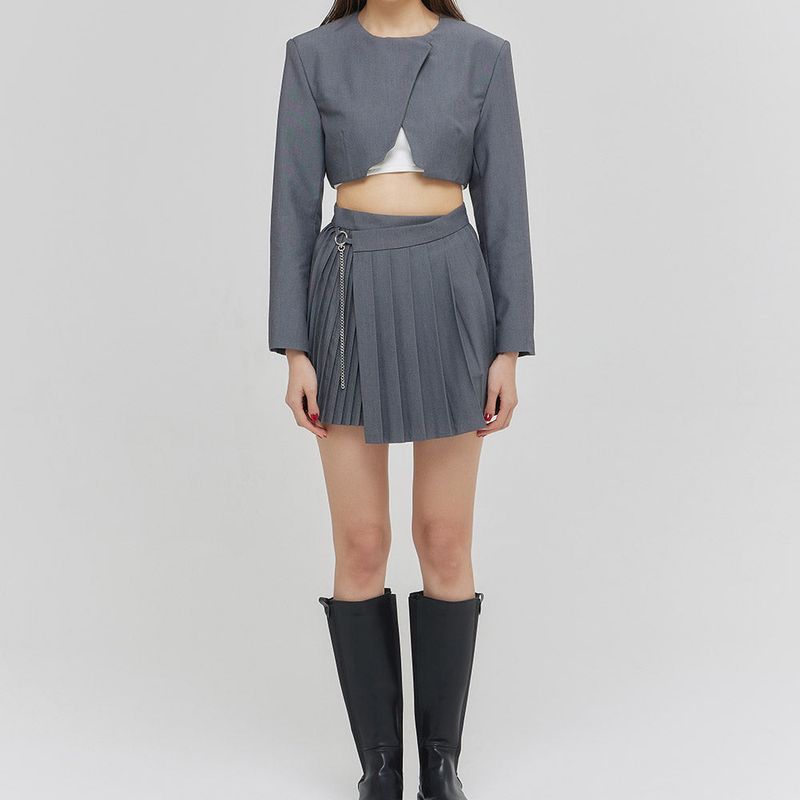 CUTTING CROSS CROP JACKET GRAY
