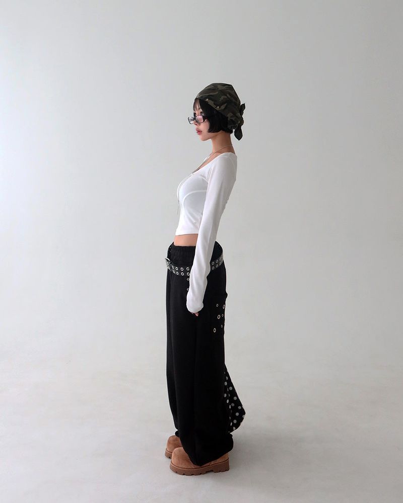 Punching eyelet string wide pants