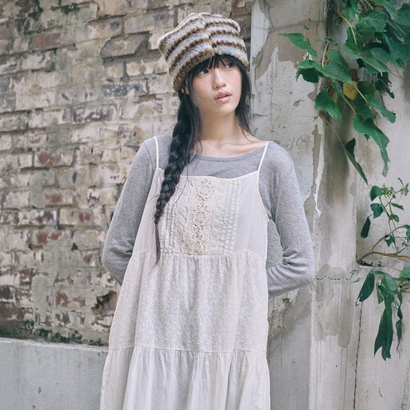 stripe fur beanie blue