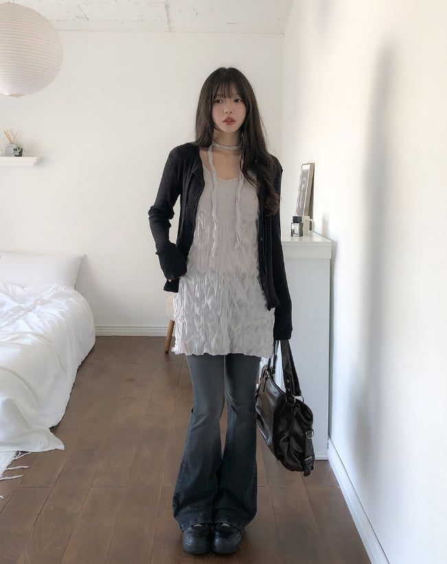 Mood Strap Ribbed Cardigan