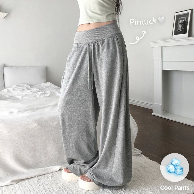Belti Side Pin-tuck Elastic Wide Pants