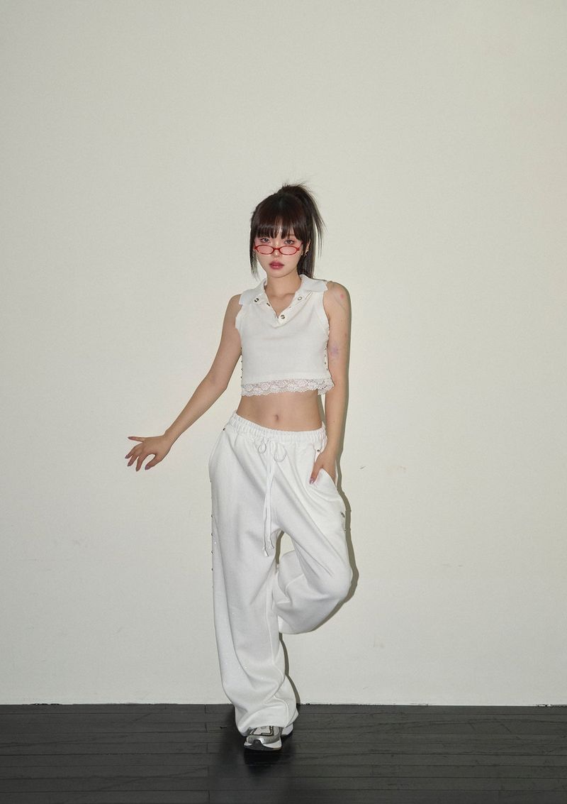 (9th reorder) stud twinkle jogger pt - white
