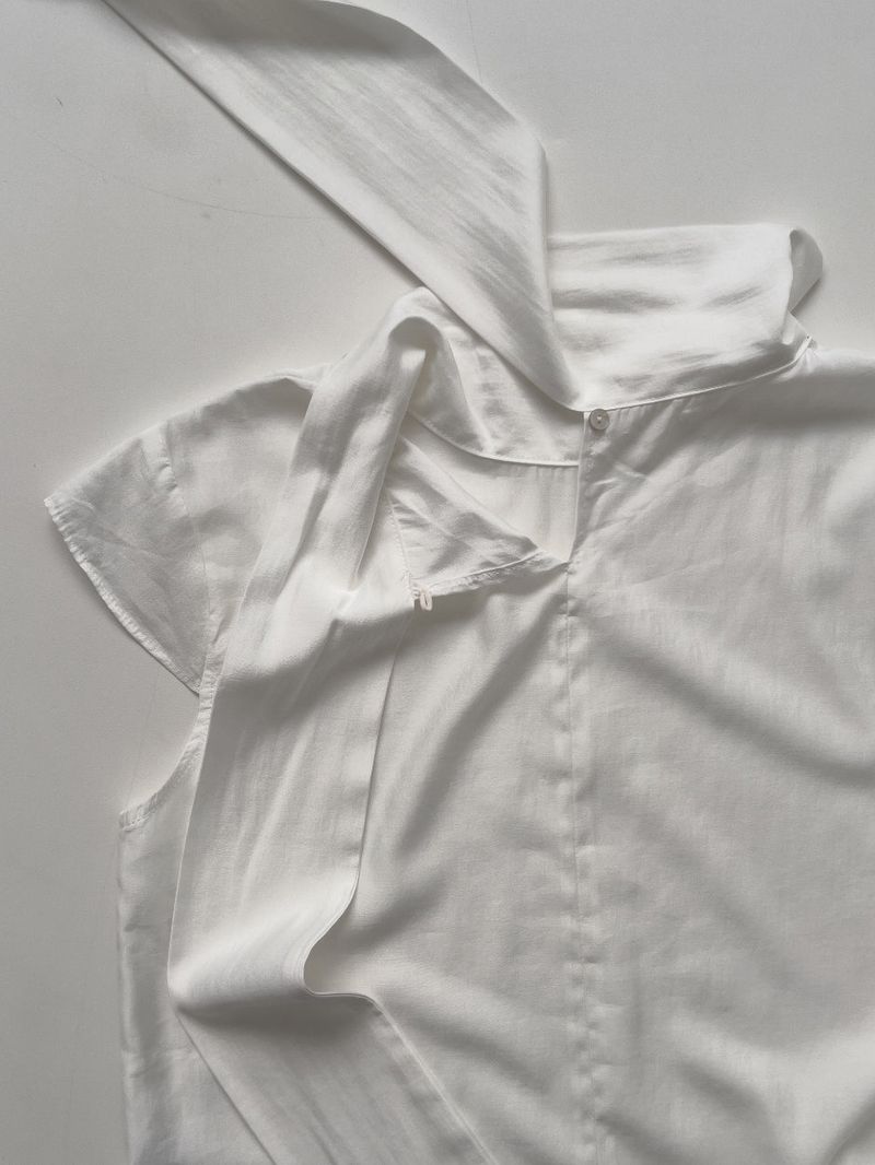Tie-neck Strap Cap Sleeve Blouse