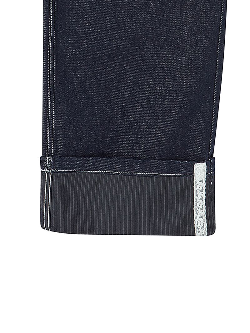 LACE ROLL UP DENIM PANTS BLUE