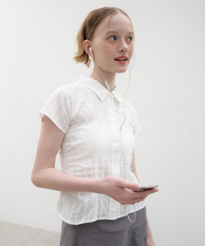 Broderie Shirring Shirt - White