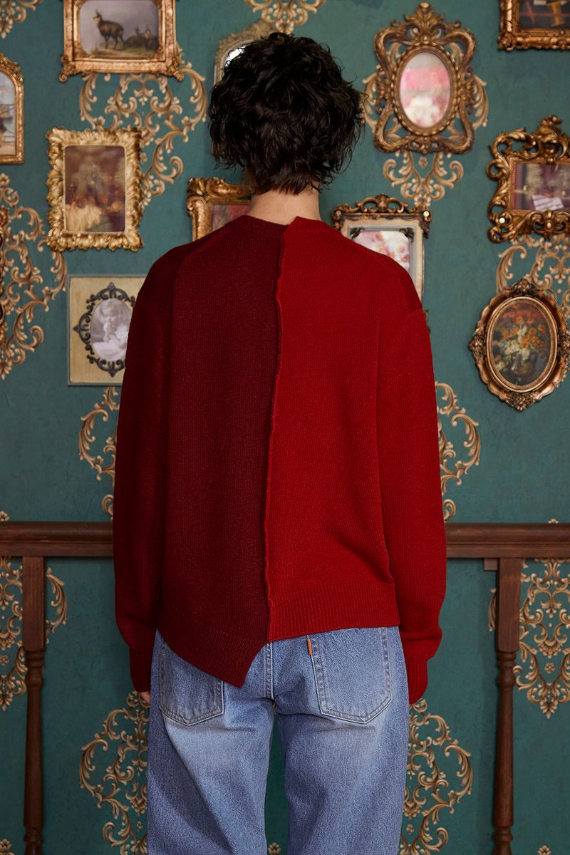 ASYMMETRY WOOL CARDIGAN / WINE&RED