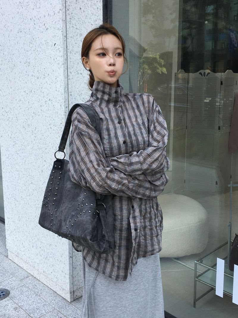 Hyper High-Neck Over Check Shirt (2c)