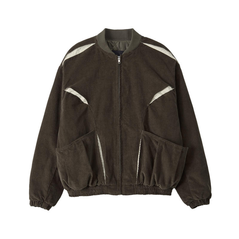 Corduroy Contrast Quilted Blouson - BROWN